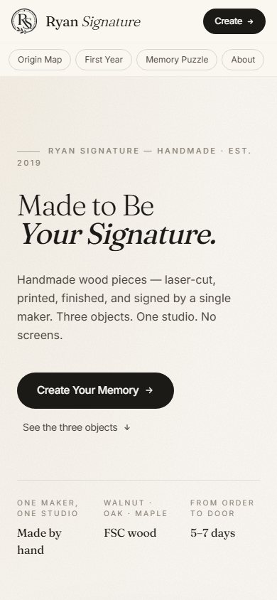 Mobile view of the Ryan Signature website