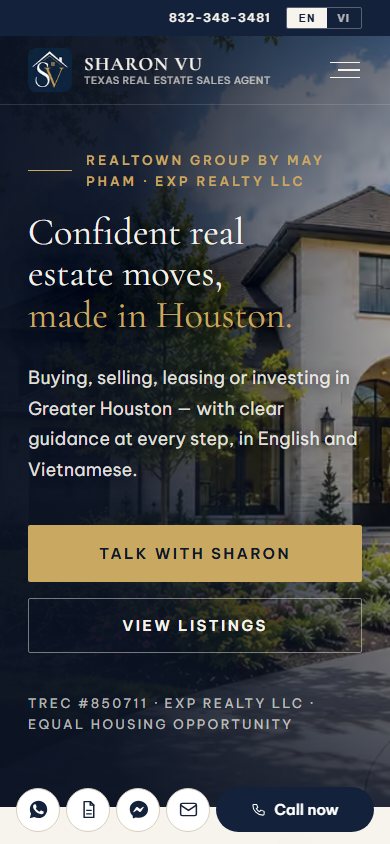 Mobile view of the Sharon Vu website
