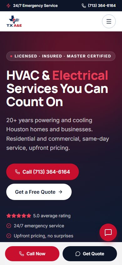 Mobile view of the Texas A&E website