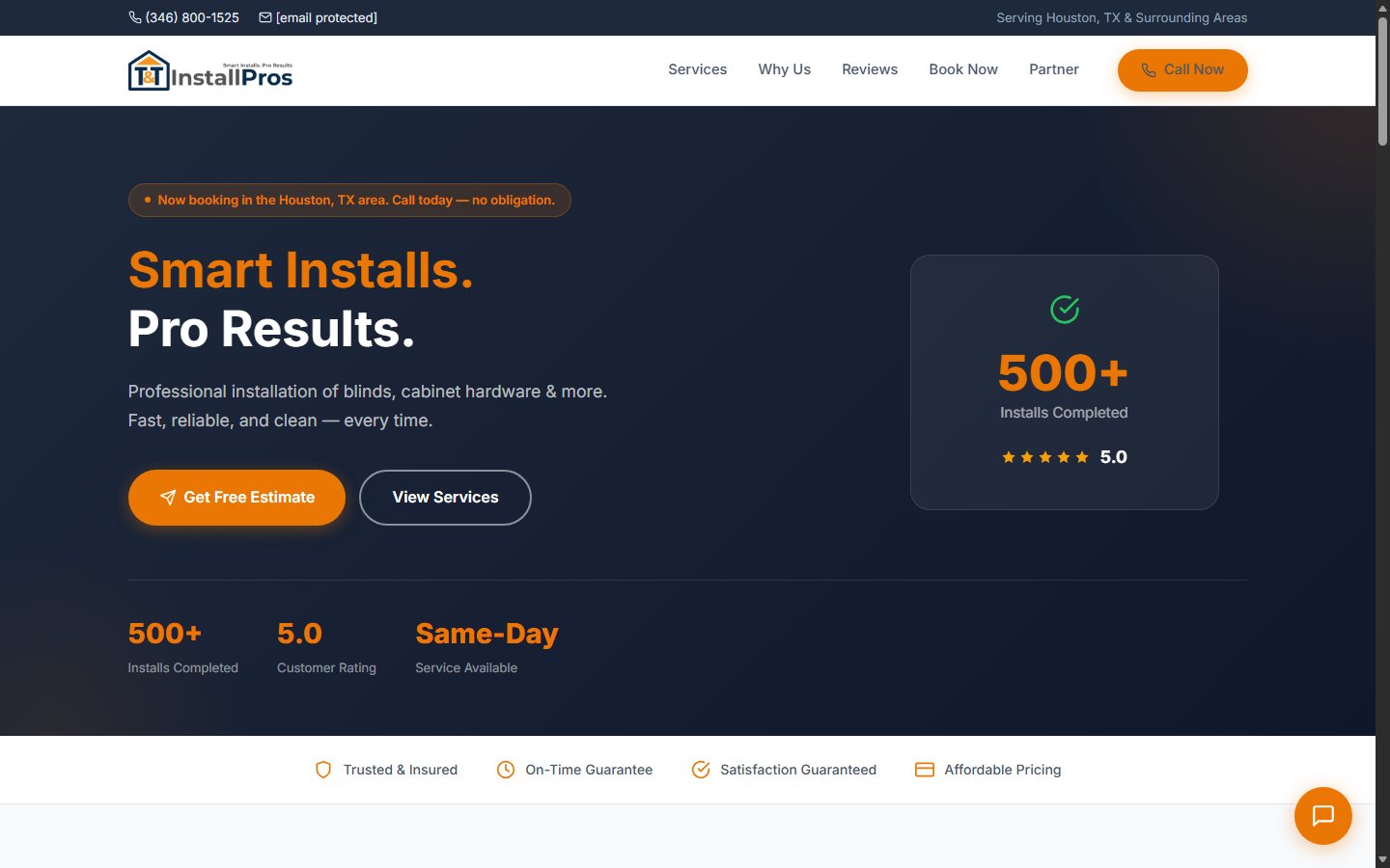 T&T InstallPros website shown at its live homepage